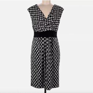 Ann Taylor Black Geometric Surplice Wrap Top Stretch Career Dress - Size 6